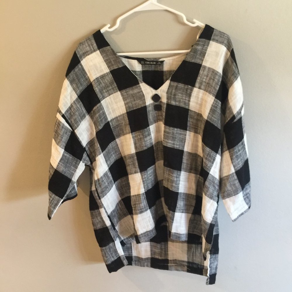 Zara Gingham Pattern High Low Top - image 1